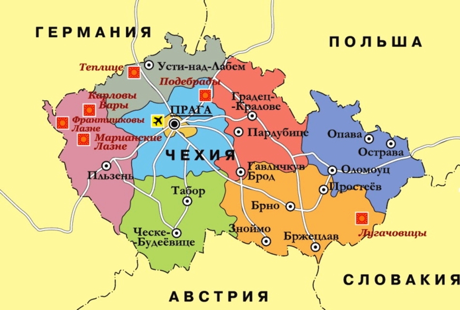Карта Чехии с городами